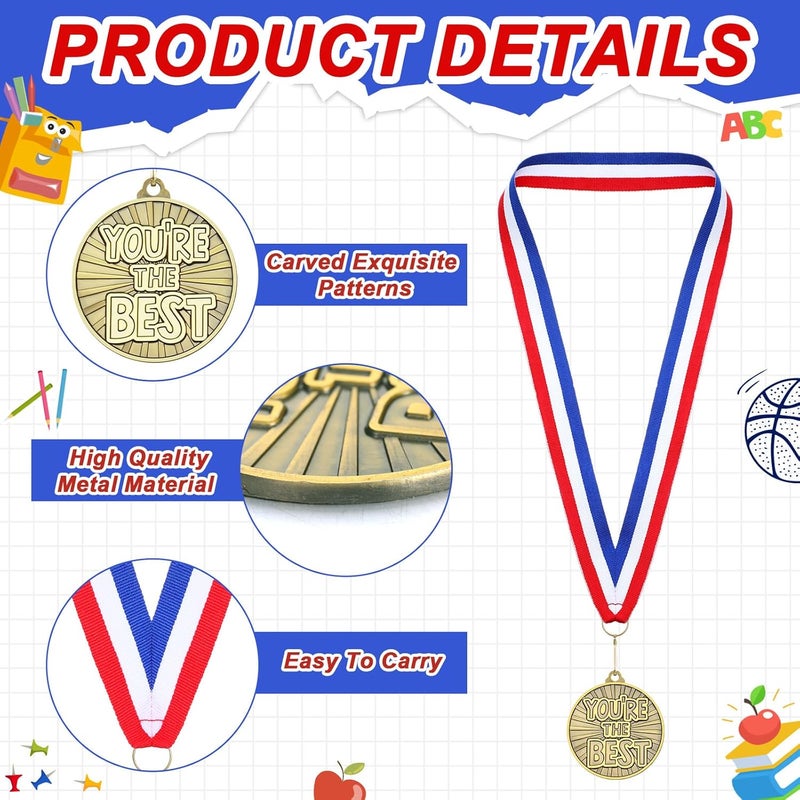 Quelay 30 Pcs 2'' Gold Awards Medals Bulk Winner Medals with Neck Ribbons Encourage Team Participation for Adults Trophy Award Prize Gift Competitions Graduation Party - Image 3